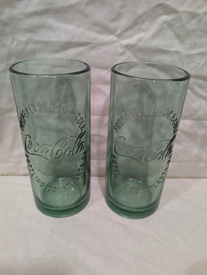 Property Of Coca Cola  Atlanta Ga 16oz. Heavy Green Glass Tumbler 2009  Set 2