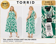 NWT Torrid Green Tea Length Studio Knit Halter Dress Women's Plus Size 2 POCKETS