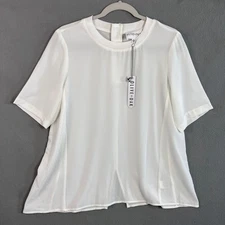 Olive+Oak Women's Short Sleeve Rear Zip Tunic Size M Porcelain Semi-Sheer NWT