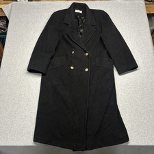 VTG Forecaster Boston Womens M Black Wool Coat Double Breasted Gold