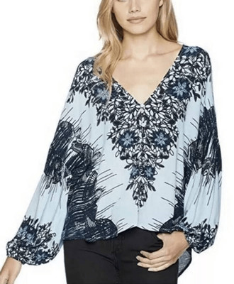 Free People L Birds of A Feather Floral Top Women s Blue Boho Festi Castlecore