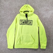 Nike Hoodie Mens S Neon Yellow Swoosh Dri-Fit Pullover Activewear Streetwear