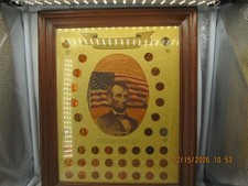 Abraham Lincoln Memorial Collection of 40 USA Cent Coins framed 2 1943 Wheat Bac