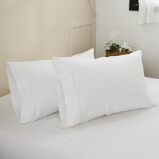 100 French Linen Pillowcases with Embroidery - Pack of 2 - Washed Solid Color N