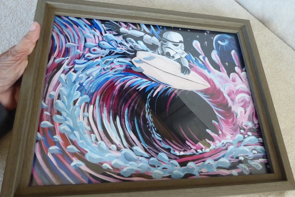 Forever Stoked Storm Trooper Surfing Print Framed Picture Wall Art 12.25" 15.25 - Image 2 of 4