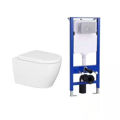 1.1/1.6 GPF Dual Flush Elongated Wall Hung Toilet Combo in White with Concealed