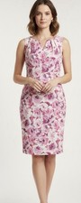 Adrianna Papell Pink Rose Floral Sheath Dress Sleeveless V-Neck Pleated