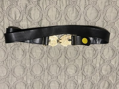 Vintage 80’s black/gold Gay Boyer wide belt Vintage 80s GAY BOYER belt Leather Deco Gold Tone Faux Black  main image 4