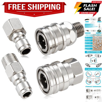 #ad 4 PCS Pressure Washer Coupler Quick Connect Fittings，1 4 in NPT Female and Ma... $21.59