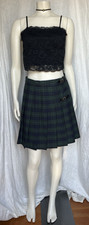 Vintage 90  s Plaid Pleated Skirt Green Black Buckles School Girl Goth Grunge Med