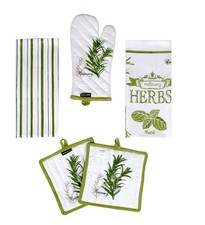 5 PCS Kitchen Towel Set Quilted Pot Holders Oven Mitt Cotton Herb Garden