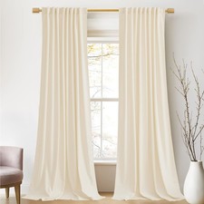 StangH Ivory White Velvet Curtains 132 inches Long High Ceiling Tall Curtains...