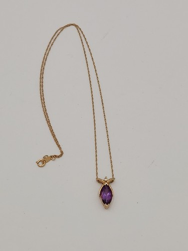 Vintage BA Ballou 14K Marquis Amethyst mit Diamant Halskette Gelbgold Tropfen Anhänger - Bild 3 von 15