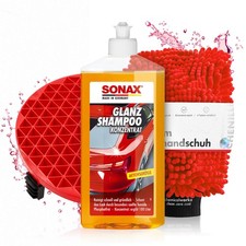 Sonax Auto Wasch Set Upgrade GlanzShampoo Waschhandschuh Schmutzfalle | 3-teilig
