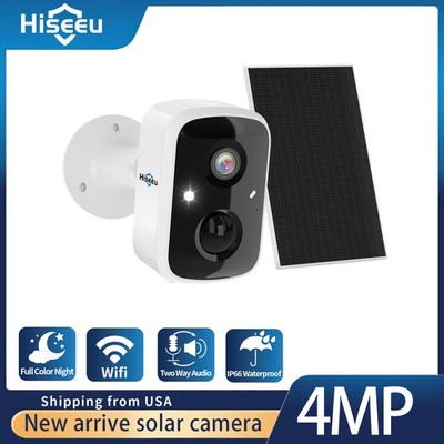 Hiseeu 4MP Wireless 5G Wifi Solar Battery Outdoor Security Camera Two-Way Audio