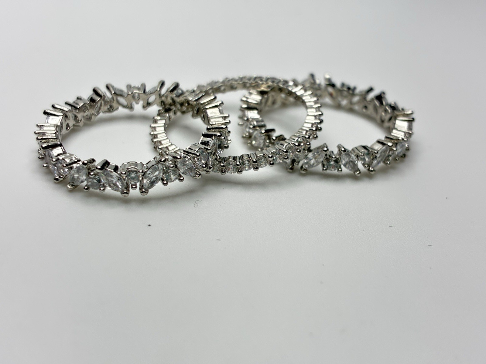 Three Silver Tone Rhinestone Stacking Rings Size … - image 3