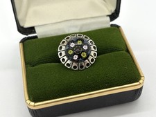 Vintage Solid Sterling Silver Caithness Millefiori Ring - adjustable band Size L