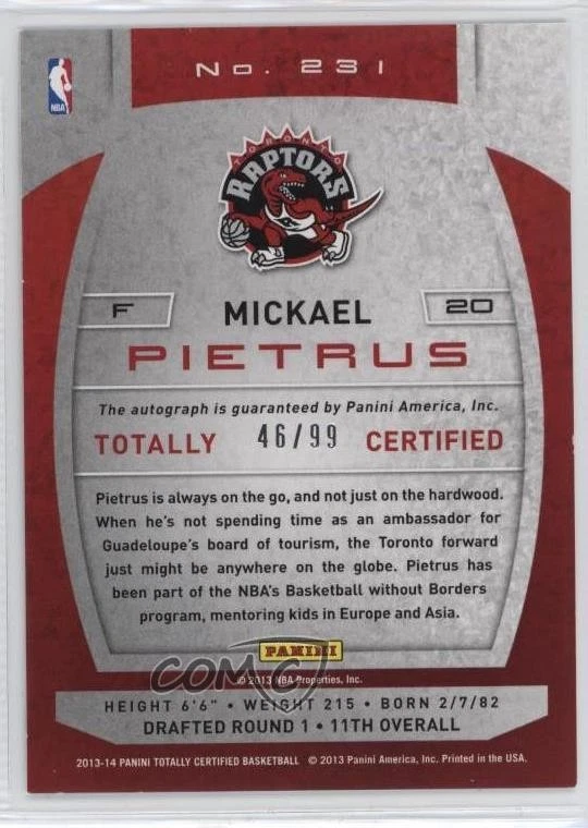 2013-14 Totally Certified Signatures Totally Red /99 Mickael Pietrus #231 Auto - Image 2 of 2