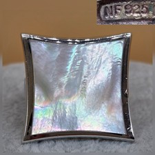 Vintage NF Sterling Silver 925 Mother of Pearl/Abalone/Shell Ring 10 Square