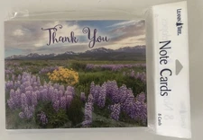 8 Leanin Tree Cards Blank Inside, THANK YOU, Field of Purple Flowers, Mountains