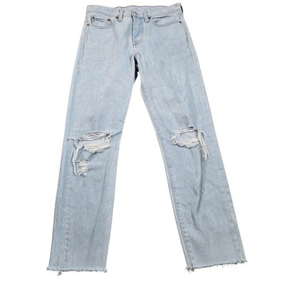 Levis 501 Jeans Mens Blue Light Wash Distressed Ripped Button Fly Fits 31x28