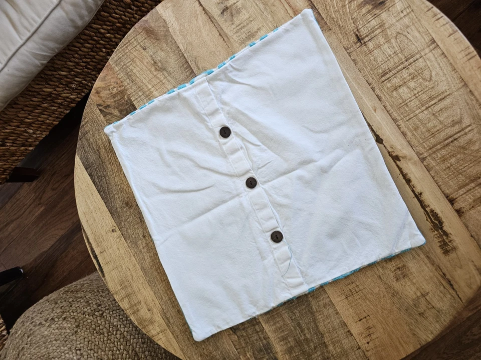 West Elm "Circle Lattice Pillow Cover Turquoise & White 18x18 - Image 3 of 4