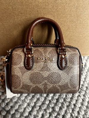 Coach Mini Boston Bag Charm Keychain Signature Canvas Brown