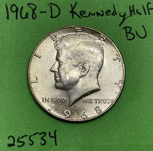 1968 D Kennedy Half Dollar 50c 40% Silver Gem BU US Coin See Pics