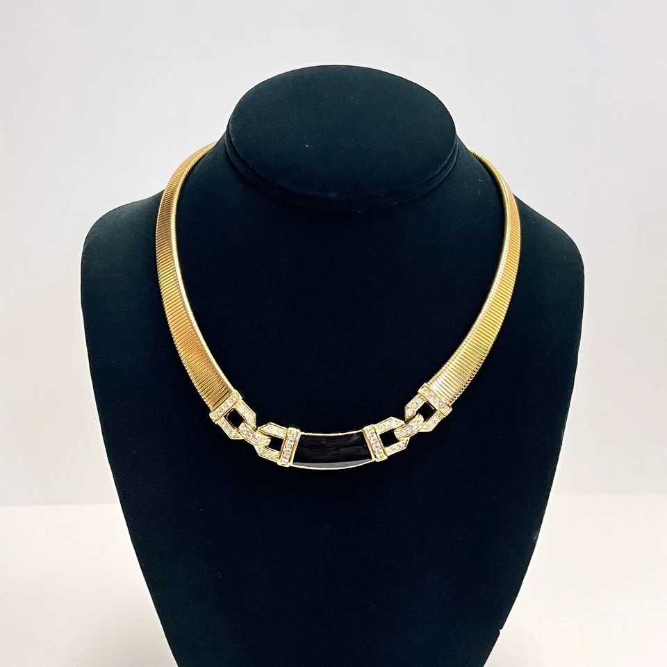 Gargantilla Omega vintage Christian Dior de los años 80 esmalte negro pedrería entrelazado Foto 3 de 4