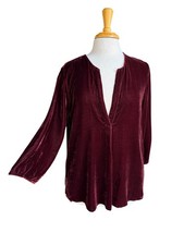 CP Shades Deep Burgundy / Wine Velvet Tunic Top Blouse M Made in USA Deep-V neck