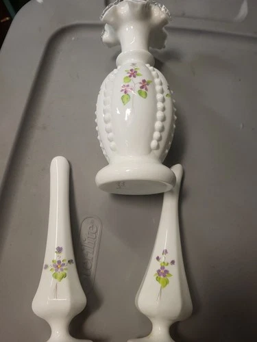Vintage fenton glass,hand painted. Vase set