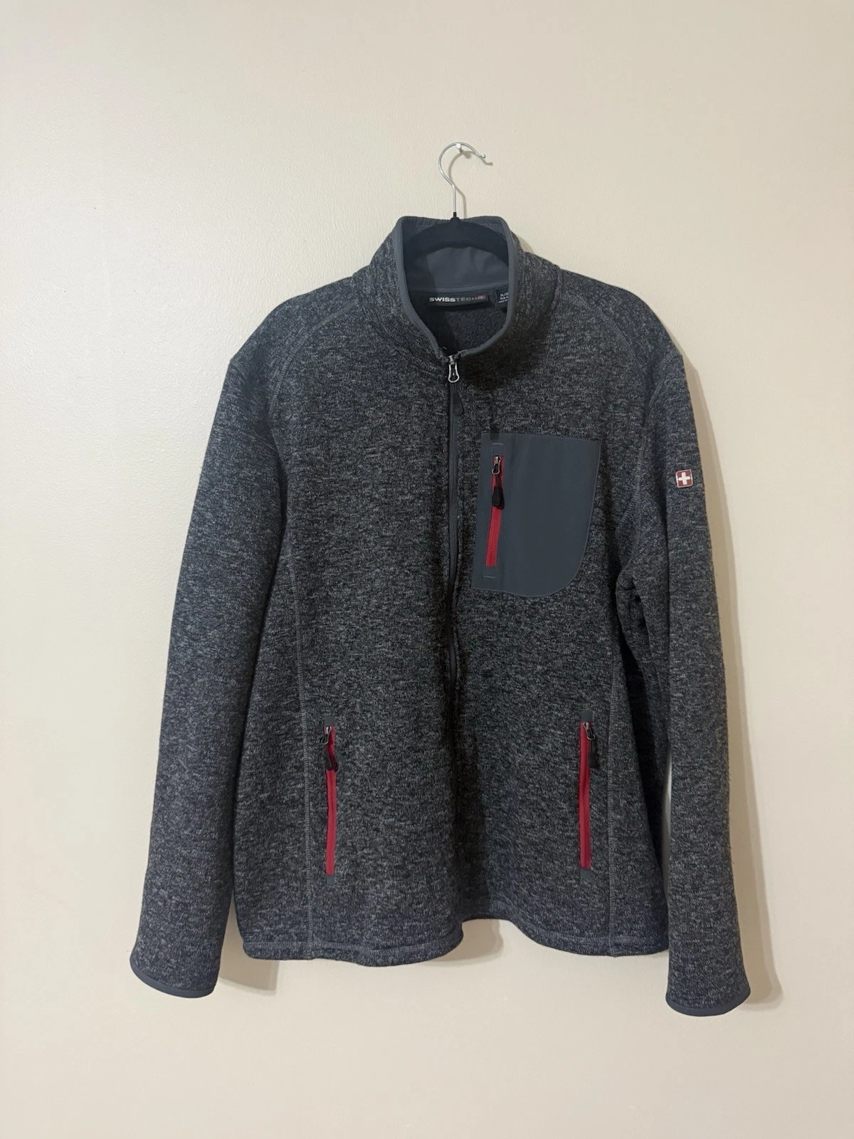 Swiss Teck Men’s Zip Up Grey with Red Details Jacket , Size XL (46-48), EUC