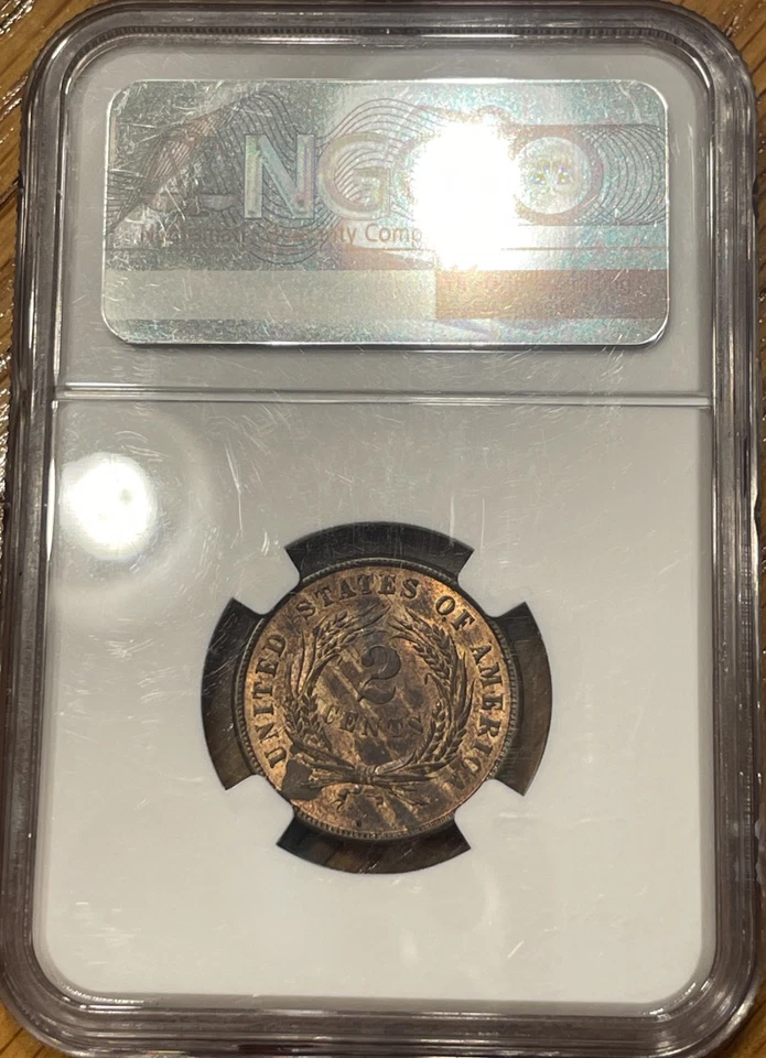 1864 Large Motto Two Cent Piece 2c NGC MS63RB Medallic Alignment - Image 3 of 4