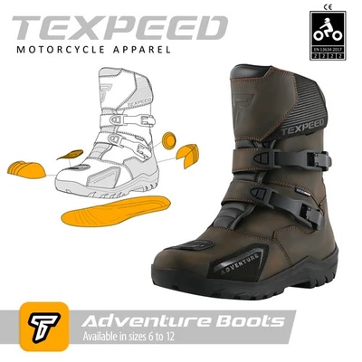 Bottes Moto Texpeed Imperméables En Cuir Brun Armure Protection orteil - Photo 1/4