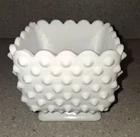 Vintage Fenton Hobnail Milk Glass Square Footed Planter Vase Scalloped Edge EUC