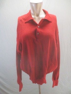 ELuxe Size XL Mens Red qoo% Extrafine Merino Wool Collared Comfy Pullover 684