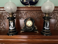 FREE MASONS, Mary Gregory Glass Lamps Pair Antique Oil Lamps