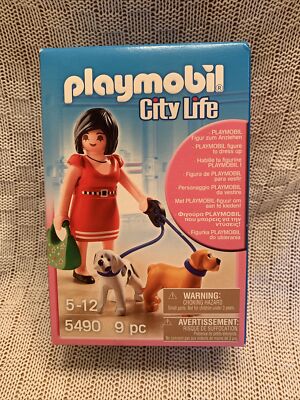 Playmobil City Life 5490 Lady/Woman 2 Dogs/Puppies On Leash /Lead in Box