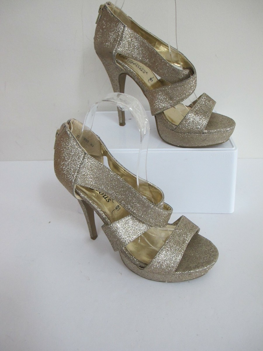 NEW LOOK Gold Sparkle Sandals Stiletto Heel Open Toe VGC Size
