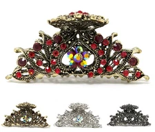 USA X Large antique style metal flowers Rhinestones Crystal hair claw Clip pins 