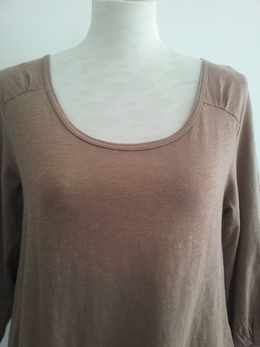 Fleur Wood size XS brown long sleeve cotton top with scoop neck, boxy style - Picture 3 of 8