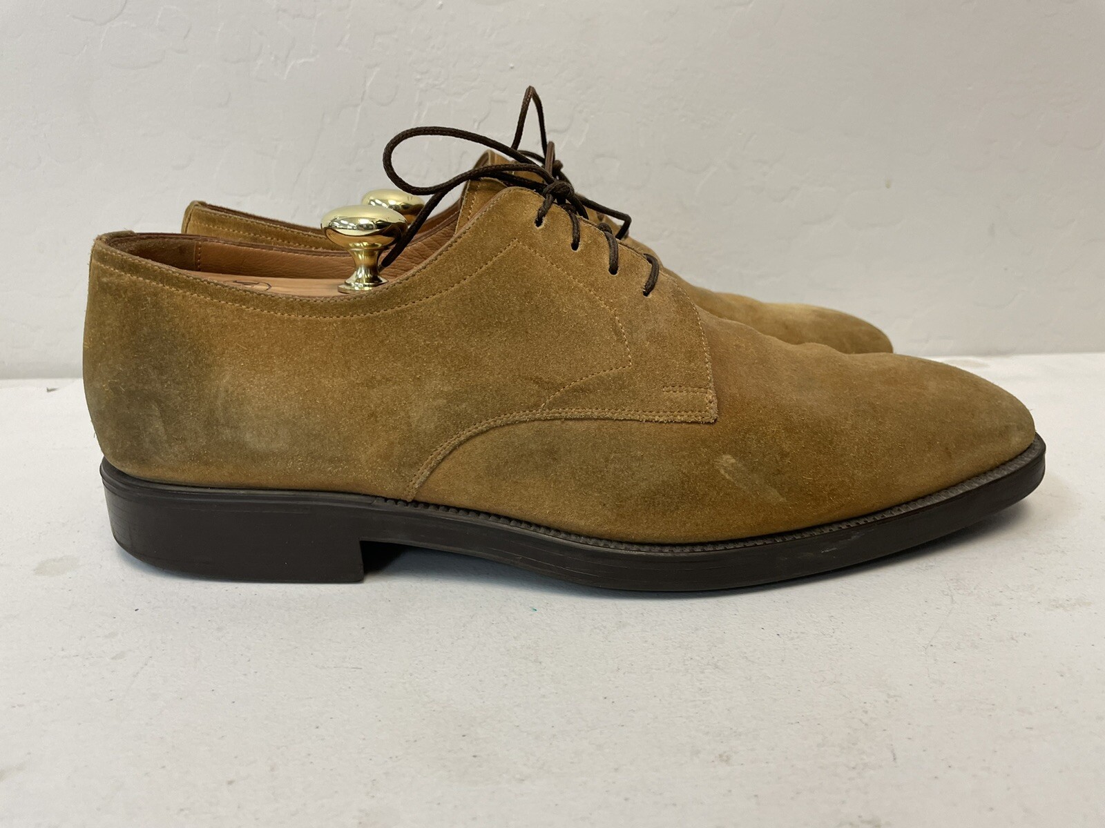 SAOLA Derby Santoni Made in Italy scamosciato punta quadrata colore marrone taglia 12 D 650€