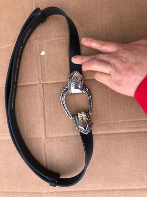 Chico\'s Adjustable Black Leather Belt With Silver Tone Hardware M/L CHICOS Black Leather Belt Silver Plated Buckle Adjustable | eBay main image 3