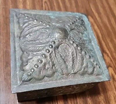 Antique Gilt Brass Jewellery Casket Box Decorated Velvet Lined As Found C1900