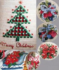 Hardanger Christmas Tree Poinsettia Sleigh Santa Bag Bows CROSS STITCH PATTERNS