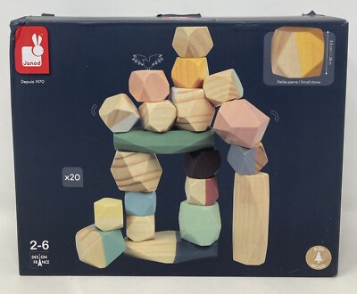 Janod Sweet Cocoon Wooden Stacking Stones Set Educational Toy *Missing One Stone