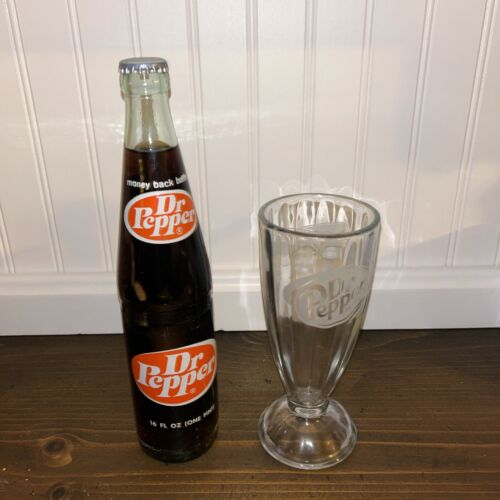Vintage Dr.Pepper Ice Cream Float Glass And Unopened Pop Bottle