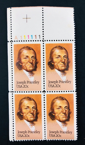 1983 Jospeh Priestley 20 Cent 20c Stamp Block of 4 Scott Catalog #2038