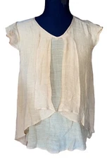 Counterparts Womens Blouse Sz S Mustard Crinkled Ruffles Overlay Flutter Tunic