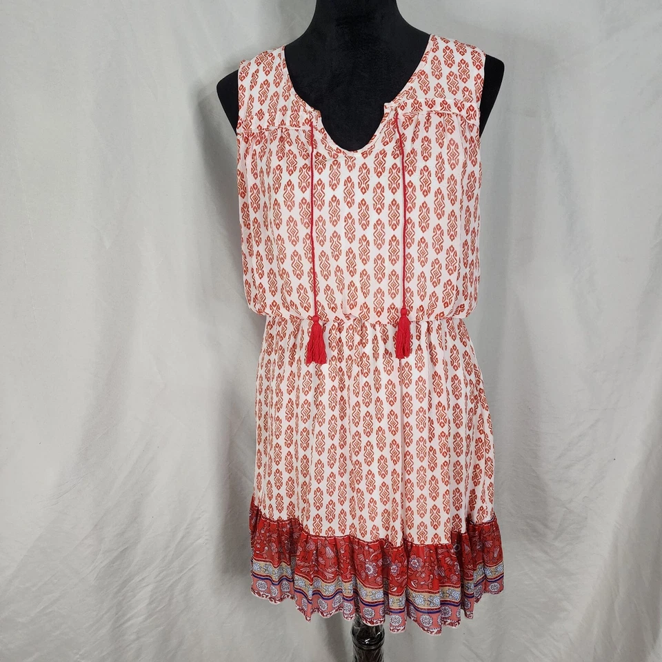 Vestido Mini Boho LILY ROSE Talla Grande Cuello Dividido Blusa Estampado Naranja Gasa Foto 3 de 4
